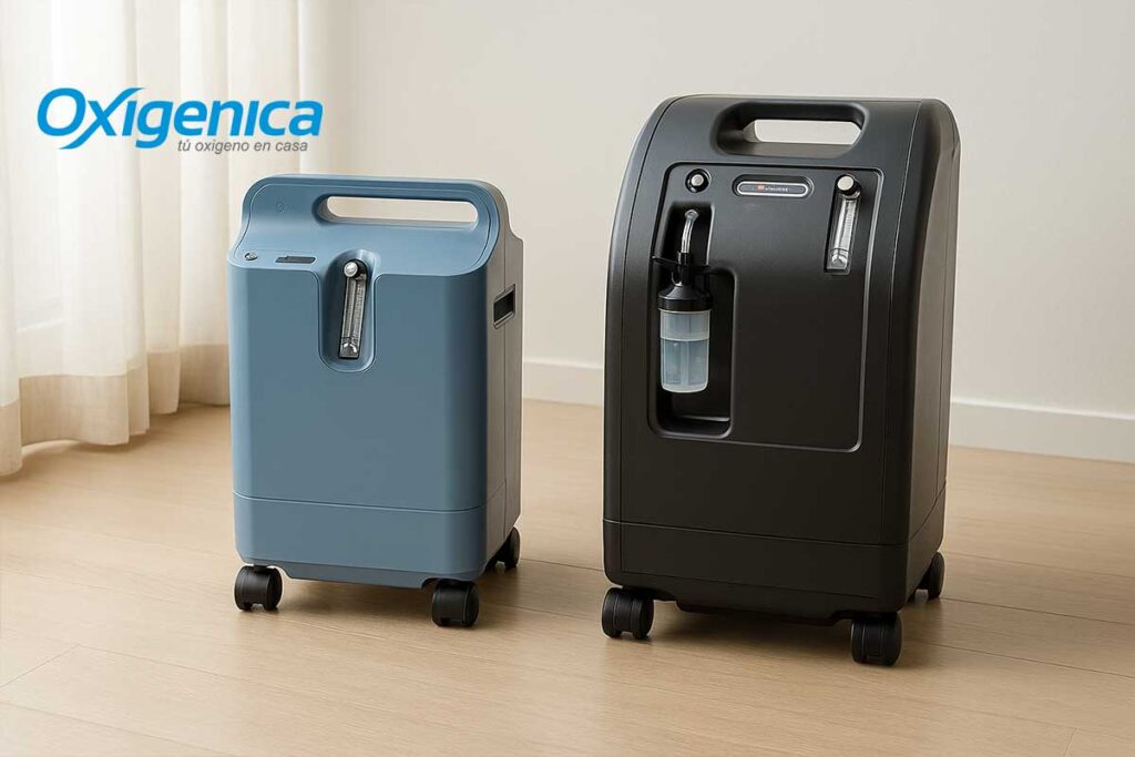 Guía Completa para Renta de Oxígeno en Monterrey Dos concentradores de oxígeno, 5 L y 10 L, en sala de casa en Monterrey; equipo listo para terapia domiciliaria.