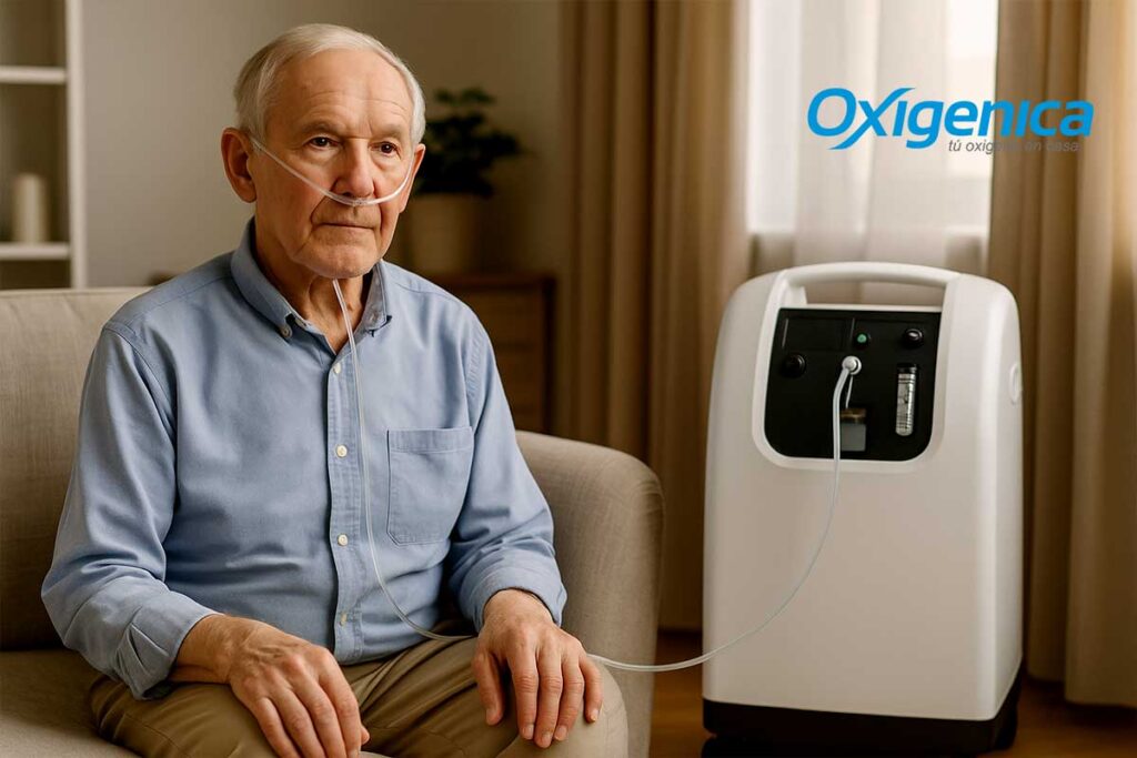 Paciente utilizando concentrador de oxígeno en Saltillo