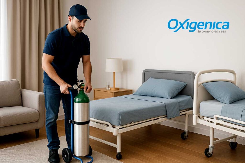 Instalación de tanque de oxígeno en habitación para renta de oxígeno en casa